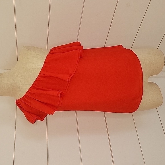 NWT Rebecca Taylor size 4 red one shoulder silk blouse with ruffle - Picture 1 of 5